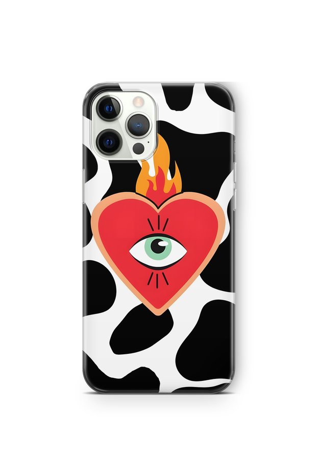 iPhone 12 Pro Compatible Transparent Phone Case with Flame Heart Pattern