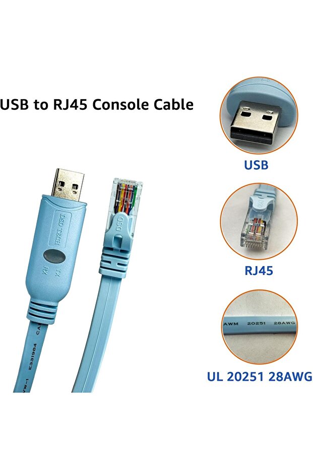 DSD TECH SH-RJ45A USB to RJ45 Console Cable with FTDI Chip (for Routers/Switches) - 5
