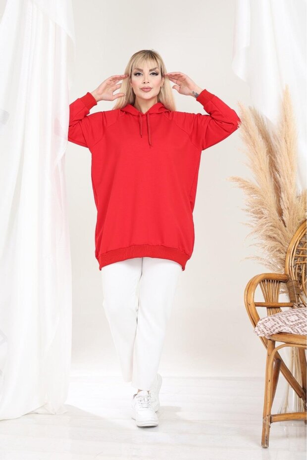 Kapşonlu kırmızı sweatshirt - 3