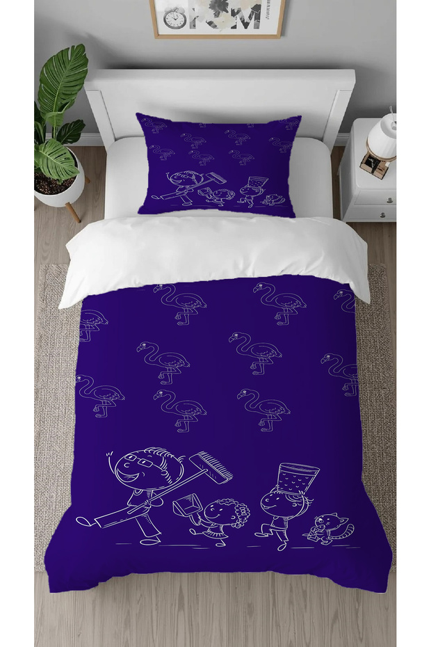 Flamingo School Patterned Printed Special Design Single Person Modern Style Children's Duvet Cover Set Without Sheets