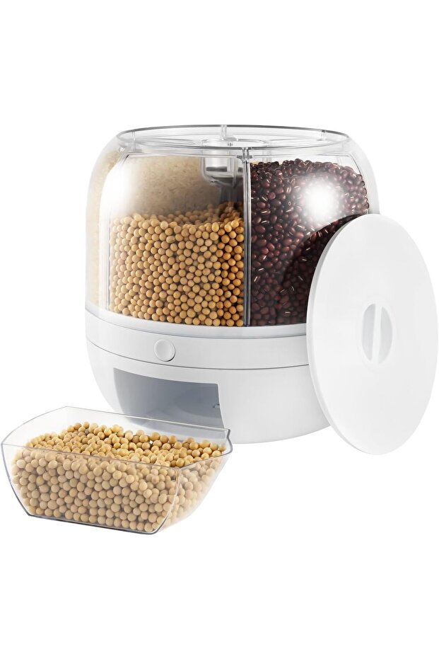 6-Grid Rotating Grain Dispenser - 360° Rotating Rice & Grain Storage Container