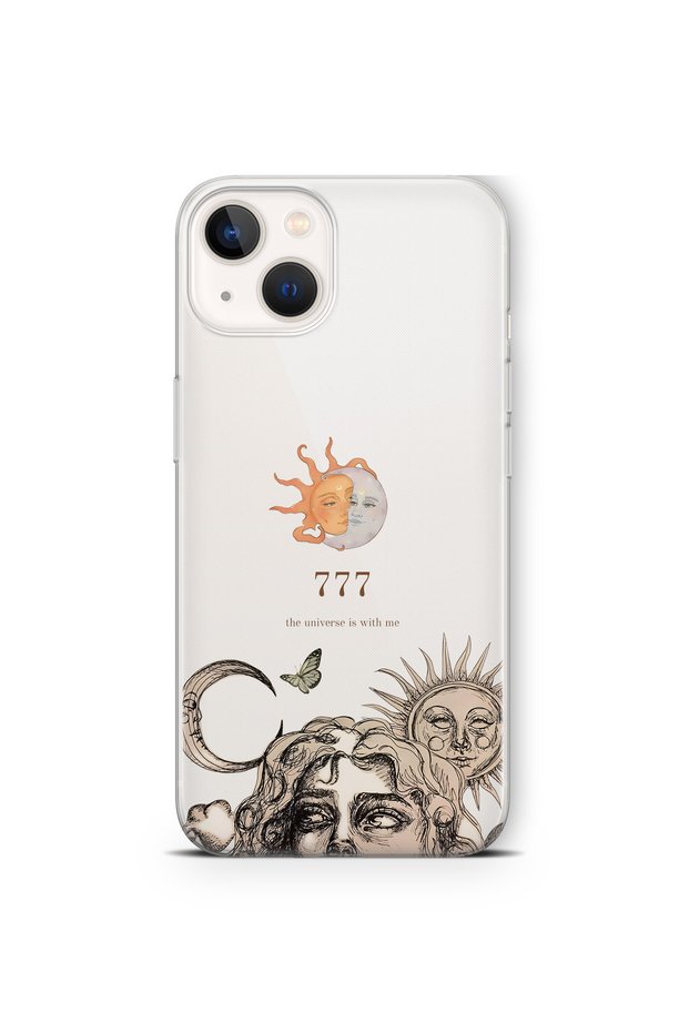 iPhone 14 Plus Compatible Sun and Moon 777 Pattern Transparent Phone Case