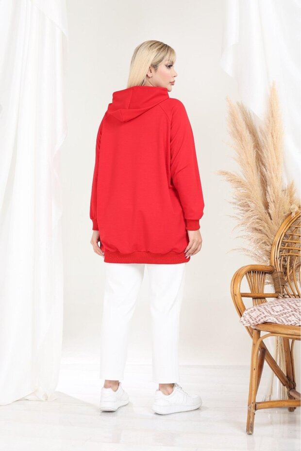 Kapşonlu kırmızı sweatshirt - 4