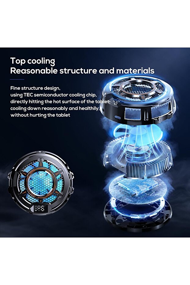 2-in-1 Magnetic iPad Cooler, 30W, 3 Cooling Modes, Temperature Monitor, LED - 3