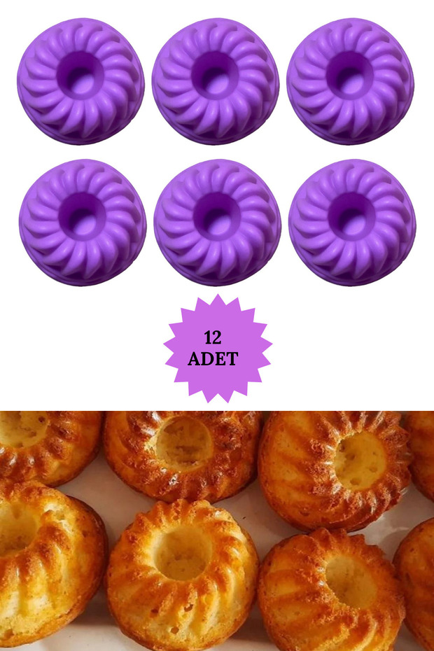 Purple 12-Piece Silicone Mini Cake Mold - Muffin Mold 12 Pieces Belly Cake Mold