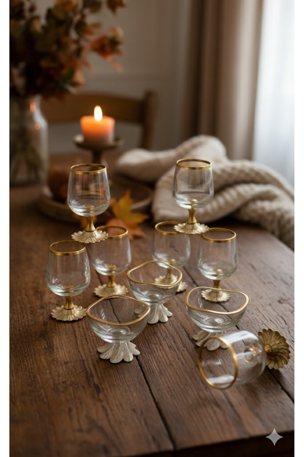 12 Pieces of Gold Coffee Cups, 6 Water Glasses & 6 Turkish Delight Bowls/Sugar Bowls