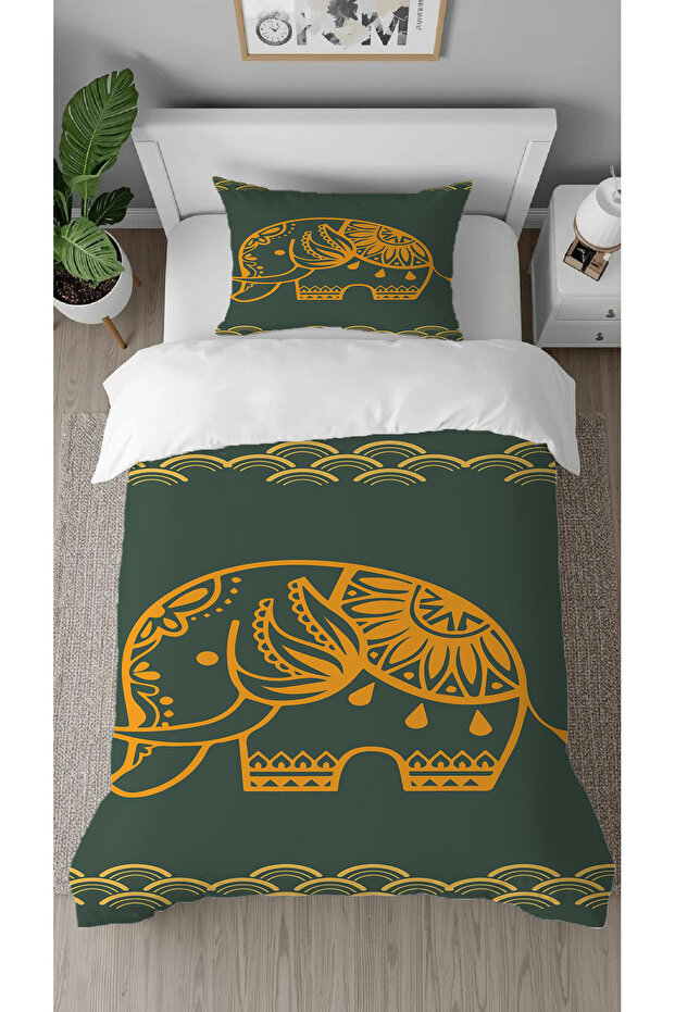 Fil Authentic African Anatolian Motif Patterned Printed Special Design Single Duvet Cover Set Without Sheets
