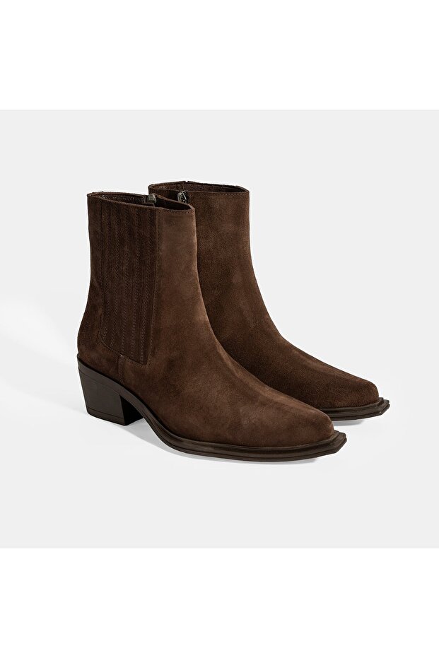 Women's Brown Thick Heeled Suede Boots