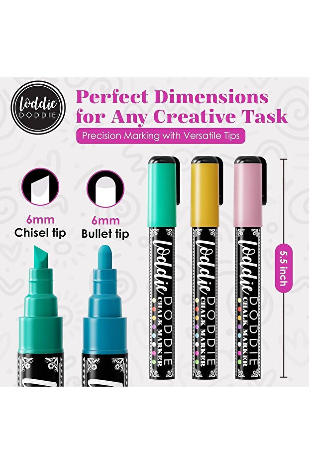 Loddie Doddie Pastel Macaron Liquid Chalk Markers, Erasable, Reversible Chisel & Bullet Tips, 6mm, 8 - 5