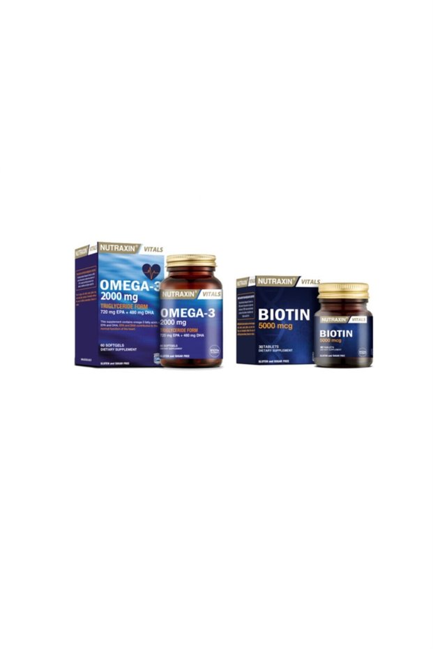 Omega 3 2000 Mg 60 Soft Capsules + Biotin 5000 Mcg 30 Tablets