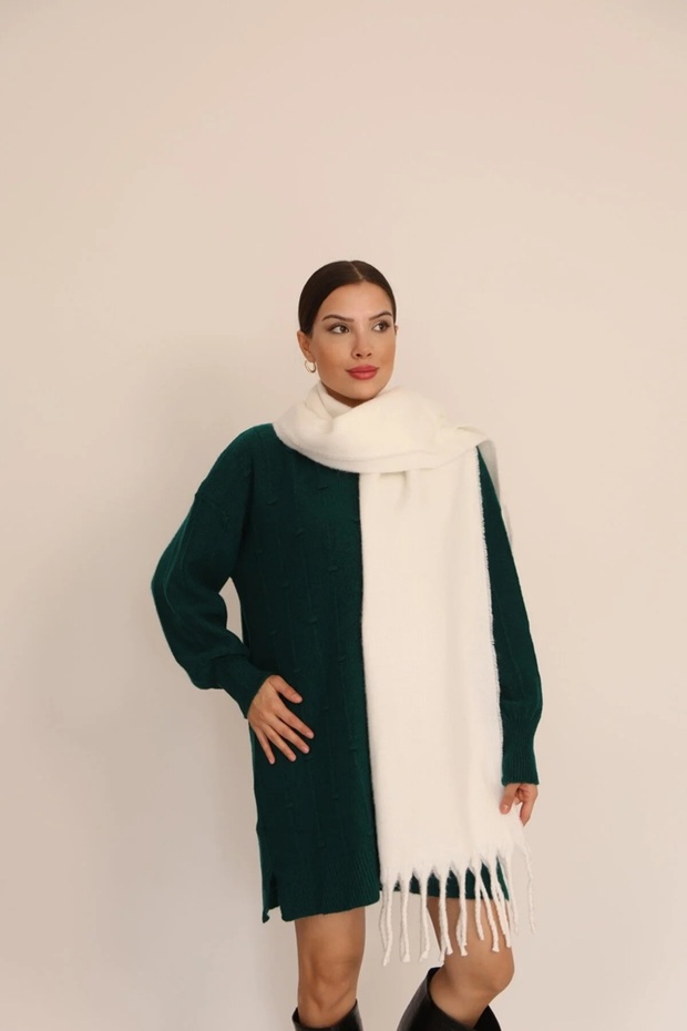 Premium Unisex Buklet Soft Textured Tasseled Women's Scarf Shawl Shoulder Wrap Ecru