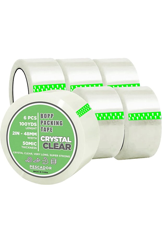 Heavy Duty Clear Packing Tape, 2 inches x 100 Yards, 6 Rolls