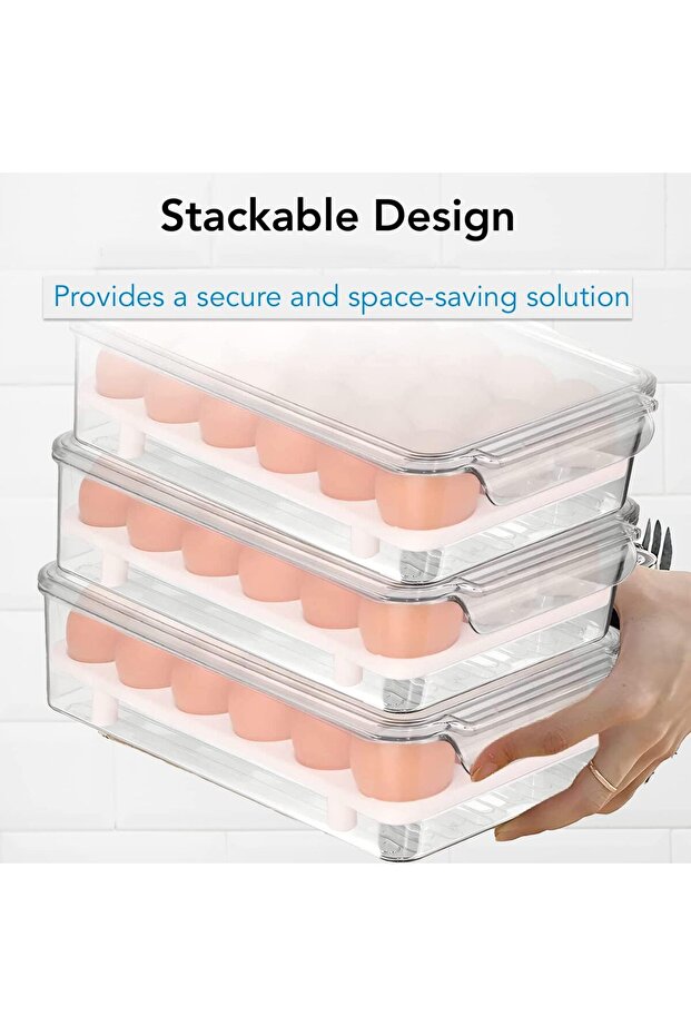 حاوية بيض متعددة الأغراض - 18 بيضة شفافة قابلة للتخزين والتكديس، عدد 2 - 3