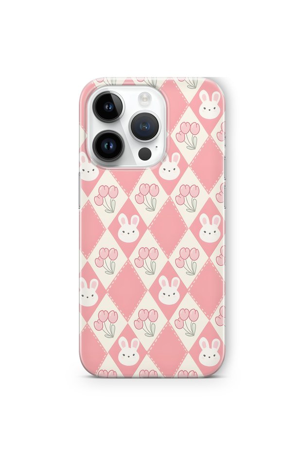 iPhone 15 Pro Compatible Rabbit and Tulip Pattern Transparent Phone Case