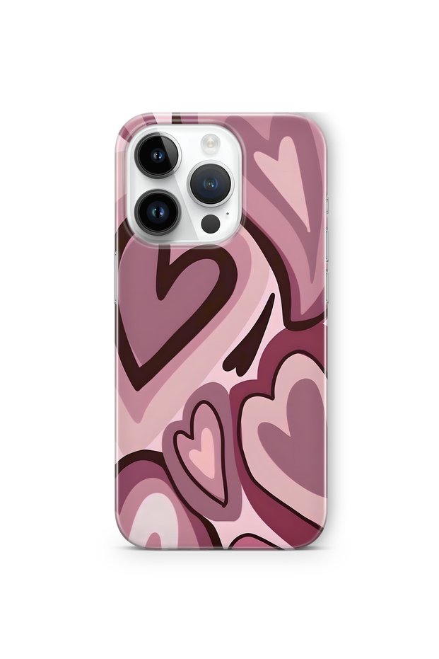 iPhone 15 Pro Max Compatible Burgundy Heart Pattern Transparent Phone Case