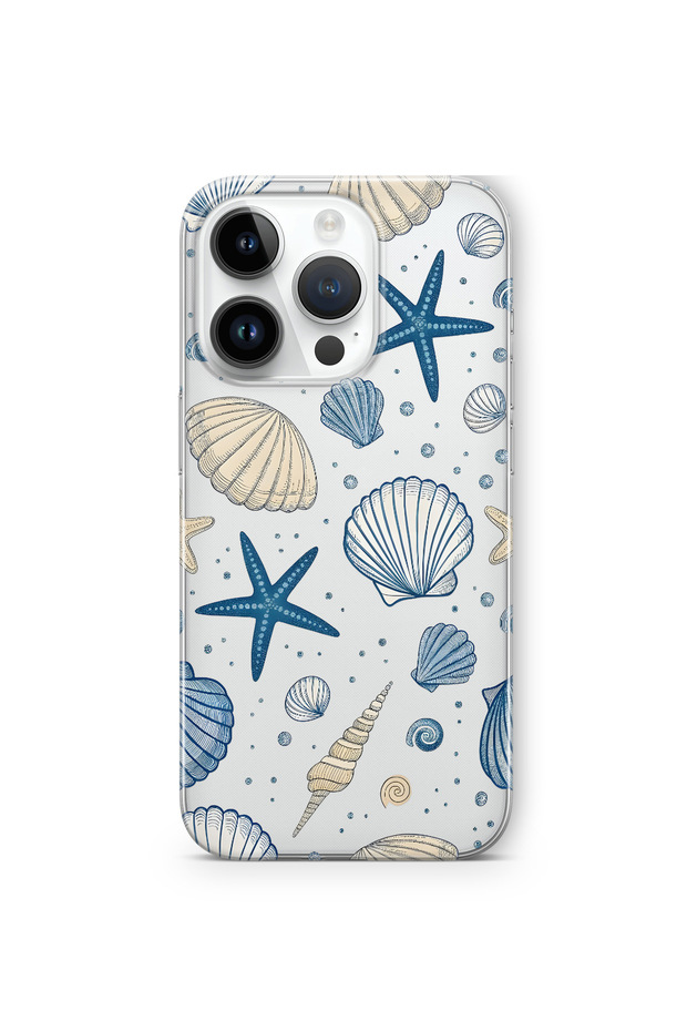 iPhone 16 Pro Max Compatible Transparent Phone Case with Shell and Star Pattern