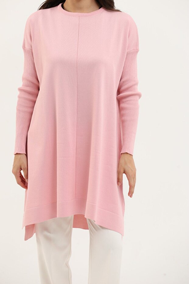 Kadın Merserize Triko Tunik - Pudra - 3