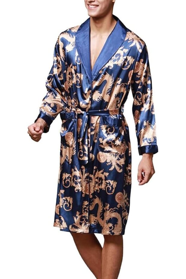 Gents Dragon Robe Gowns Pajamas Lingerie Nightgowns Men Kimono Bathrobe Hombres Pijama WP036