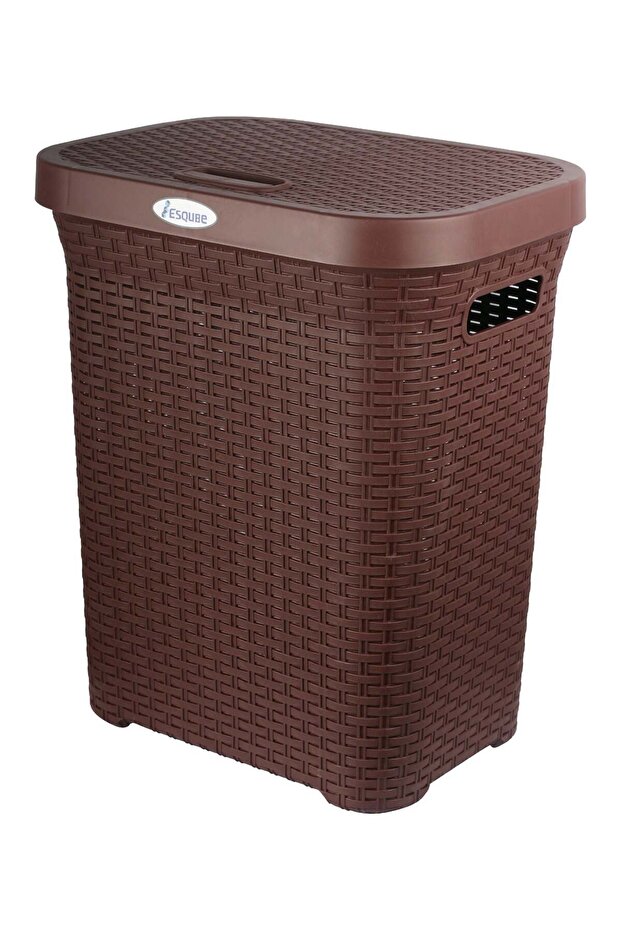 Laundry Basket with Lid 50L Capacity Brown