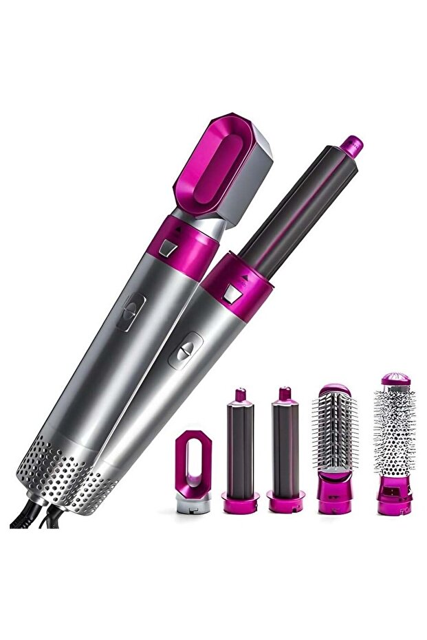 5-in-1 Hot Air Comb - Multi-function Hair Styling Tool (Silver/Magenta)