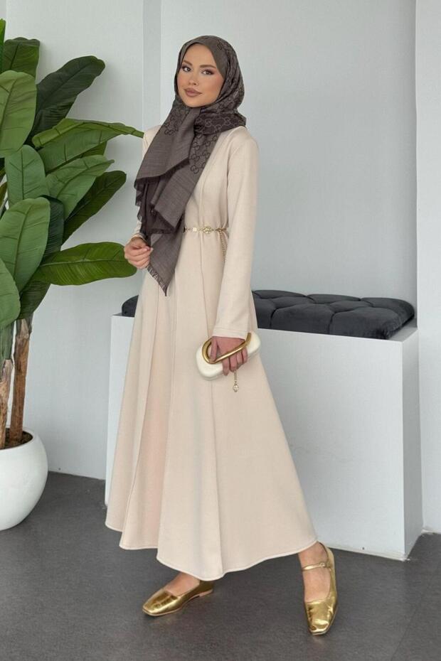 Eline Dalgıç Elbise Bej - 4