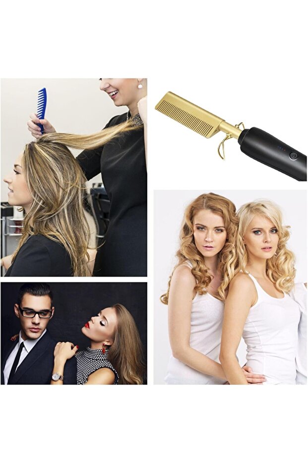 80–210°C Ceramic Hair Straightener Brush with HD LCD Display (Hot Comb)