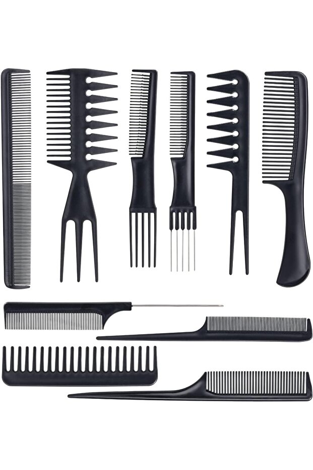 10PCS Styling Hair Comb Set - Professional Anti-Static Tail Combs (Black)