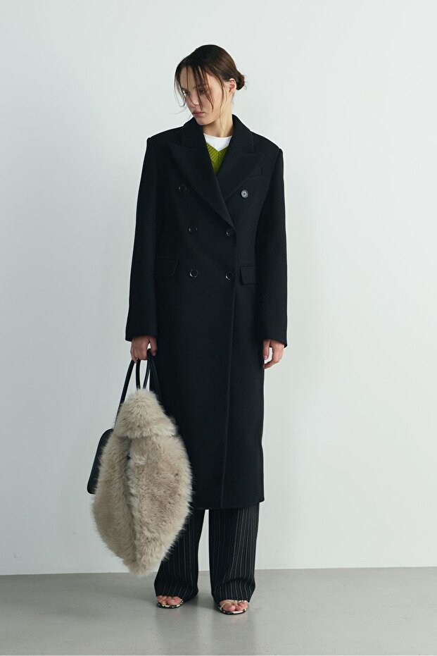 Black Edge Double Breasted Coat - 2