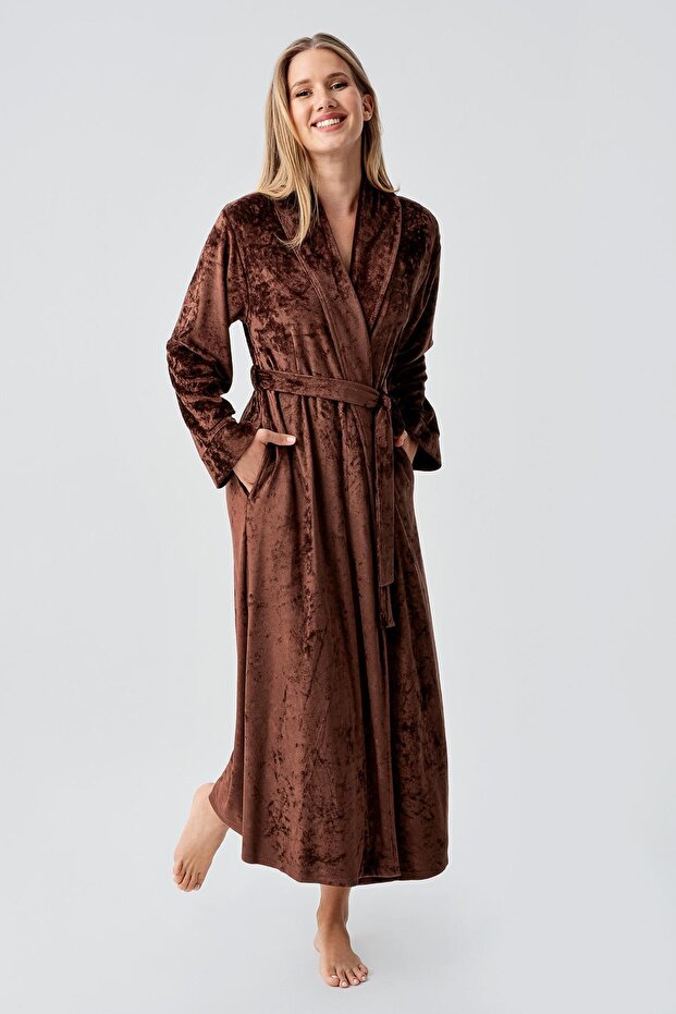 Long Sleeve Flexible Velvet Viscose Dressing Gown 25100
