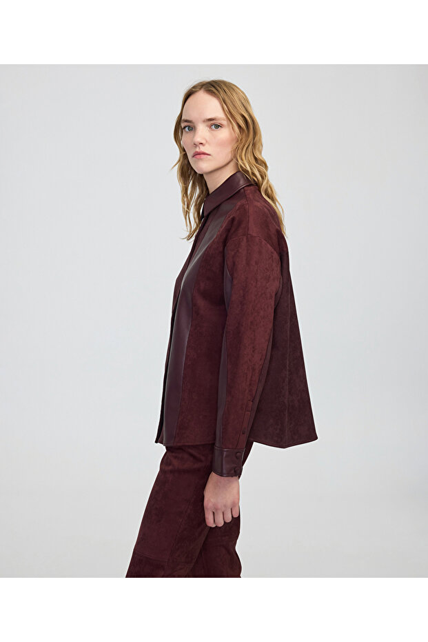 Kumaş mix colorblock gömlek - 7