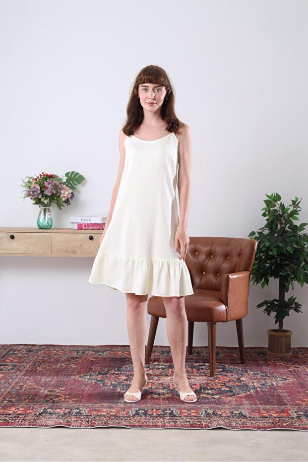 Askılı sarı elbise - 1