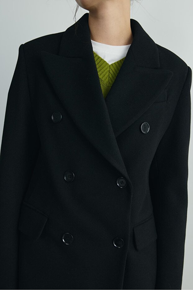 Black Edge Double Breasted Coat - 6