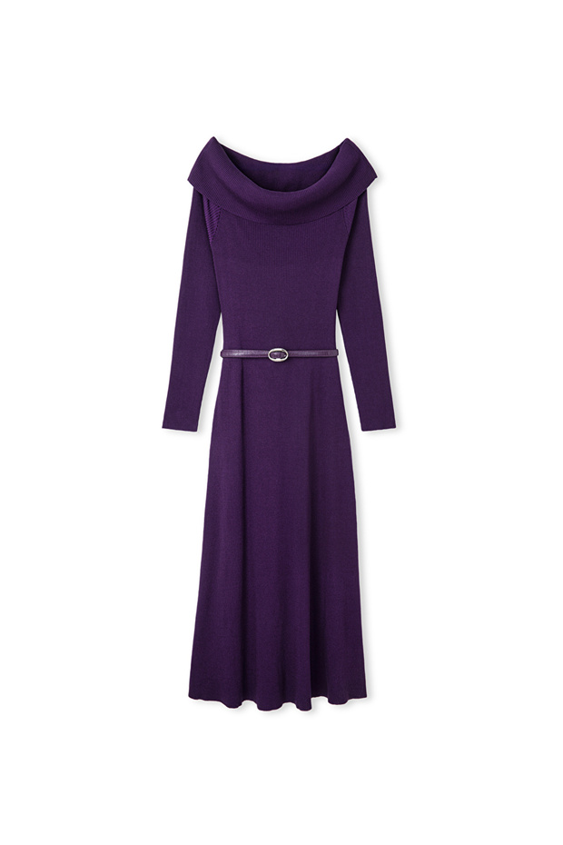 Omzu açık triko elbise - 3