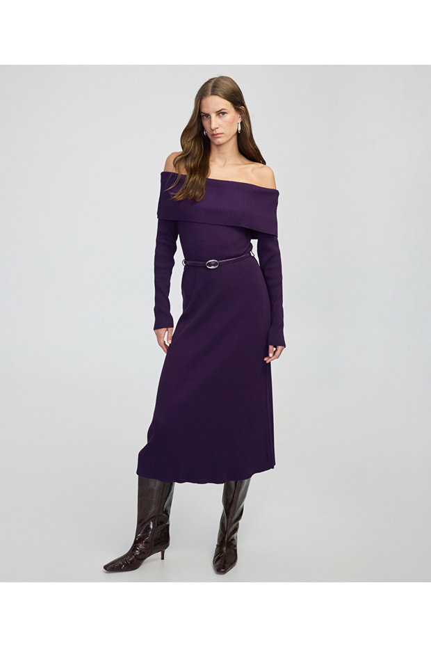 Omzu açık triko elbise - 1