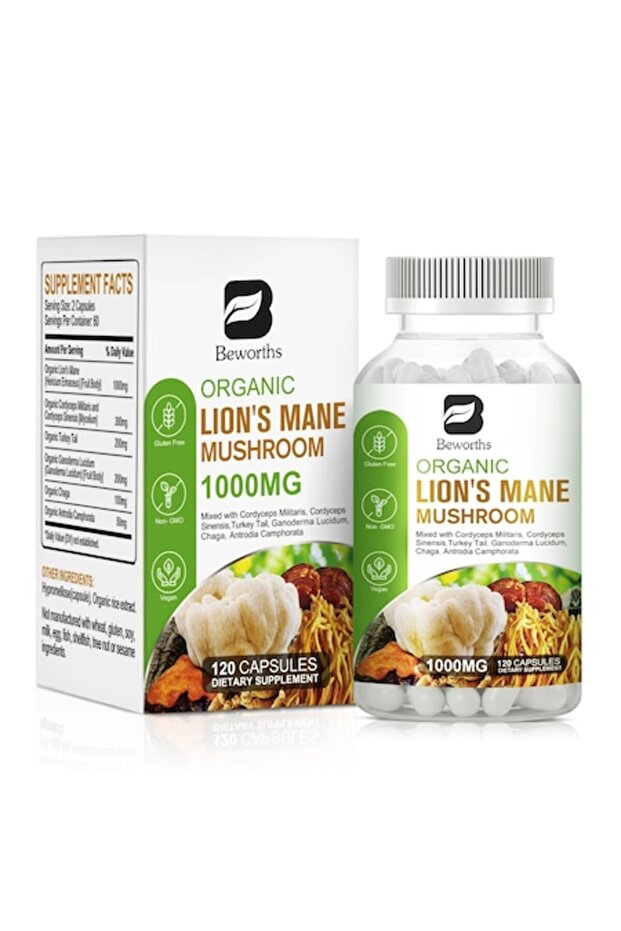 Capsules with mushroom extract from Lion's Mane, Turkey Tail Chaga Complex, Improve memory and immun - 1