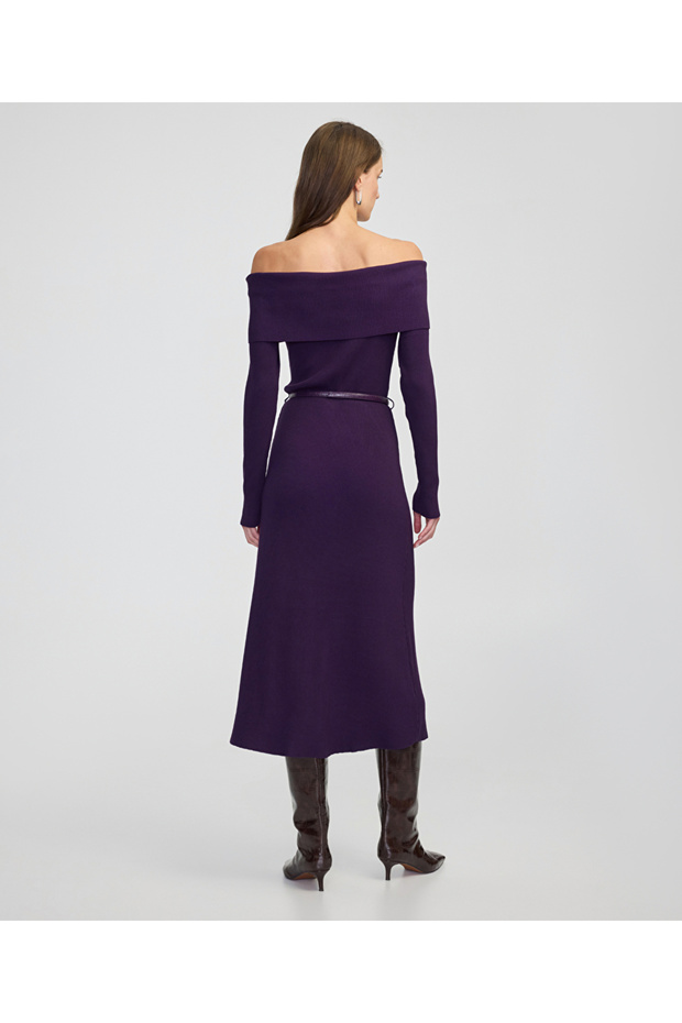 Omzu açık triko elbise - 6