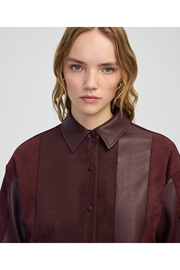 Kumaş mix colorblock gömlek - 5