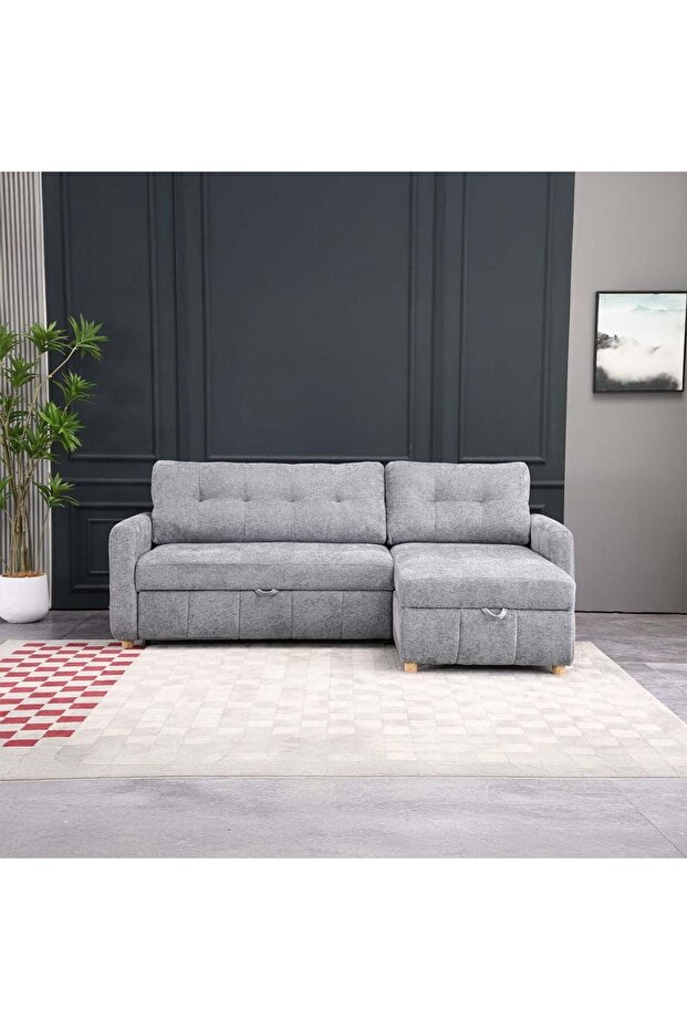 Jaizell Reversible Fabric Corner Sofa Bed with Storage - Grey, 3-Seater, Plywood, 2-Year Warranty