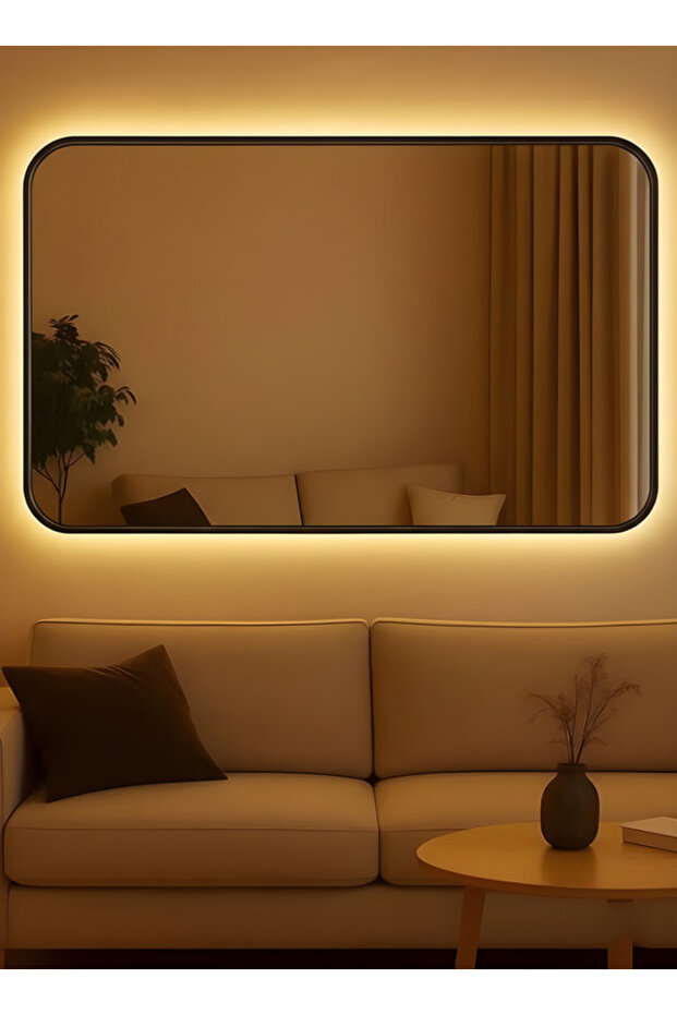 مرآة حائط 80×60 سم - تصميم أنيق مع 3 مستويات إضاءة وإطار أسود - للمكياج وغرفة الملابس