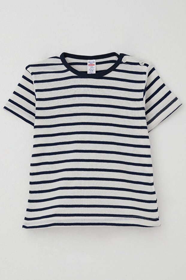 Boy's T-Shirt with Placket and Stripes, 1-4 Years, White