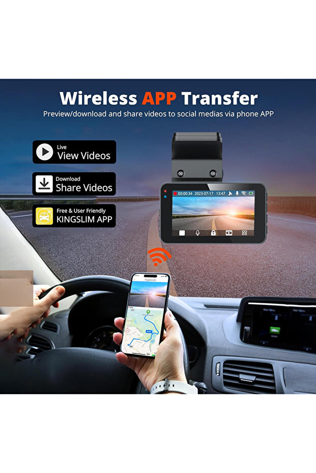 MDC80 2K Front & Rear Dash Cam with 3" IPS Display, WiFi, G-Sensor, Loop Recording - 3