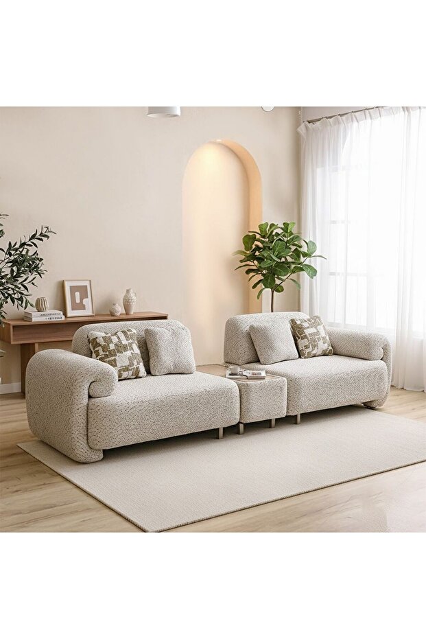 Vivo 4-Seater Fabric Sofa - Beige, Stylish Wood Frame, Comfortable Seating, 2-Year Warranty