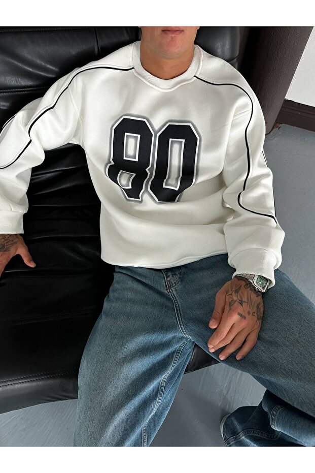 80 Baskılı Oversize Kalıp Unisex Sweatshirt - 5