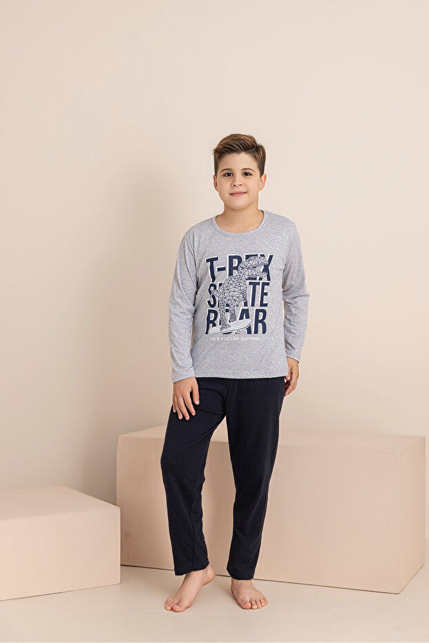 Erkek Çocuk Pijama Takımı Baskılı Uzun Kollu Üst Uzun Alt - 2