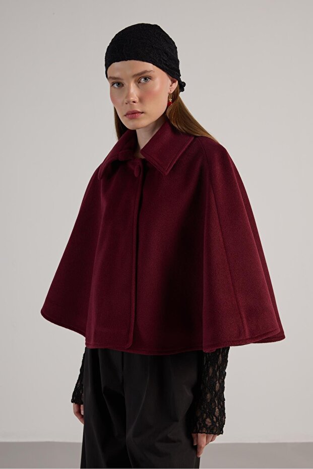 Women's Burgundy Lined Cashmere Poncho 30048