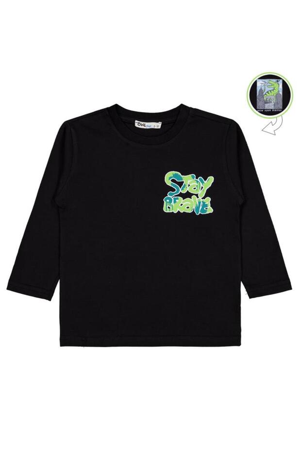 Stay Brave Printed 2-5 Years Old Sweatshirt - Black