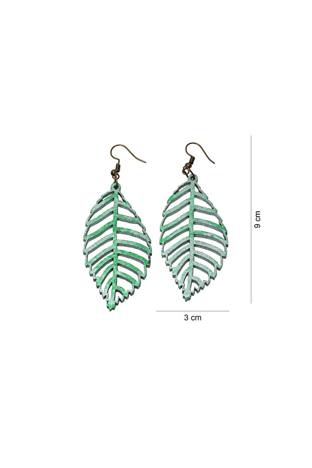 Green leaf pattern earrings 3X9 - 2