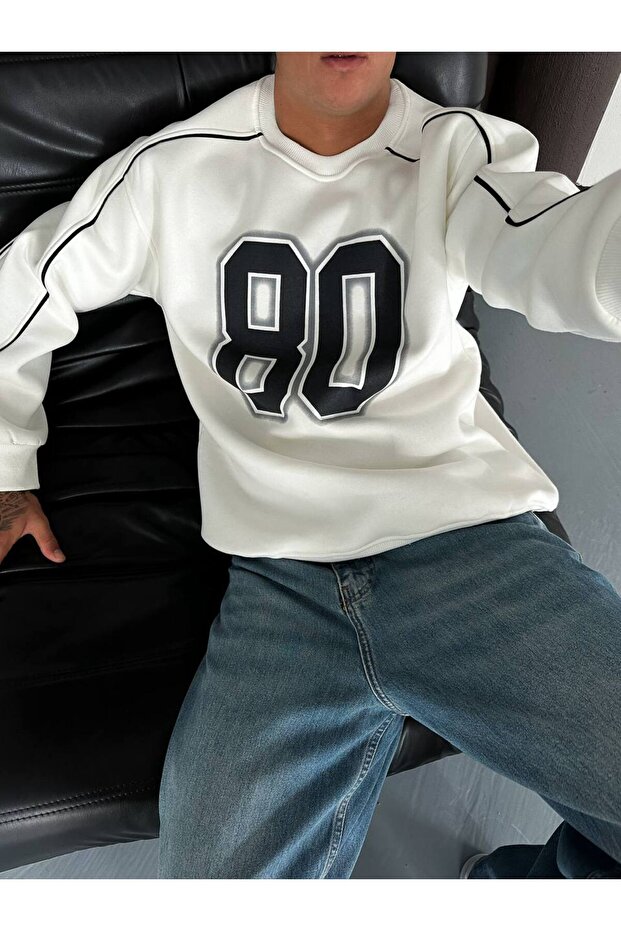 80 Baskılı Oversize Kalıp Unisex Sweatshirt - 4
