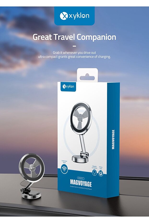 XYKLON Magnetic Universal Car Phone Mount, 360° Rotating Adhesive Dashboard Holder