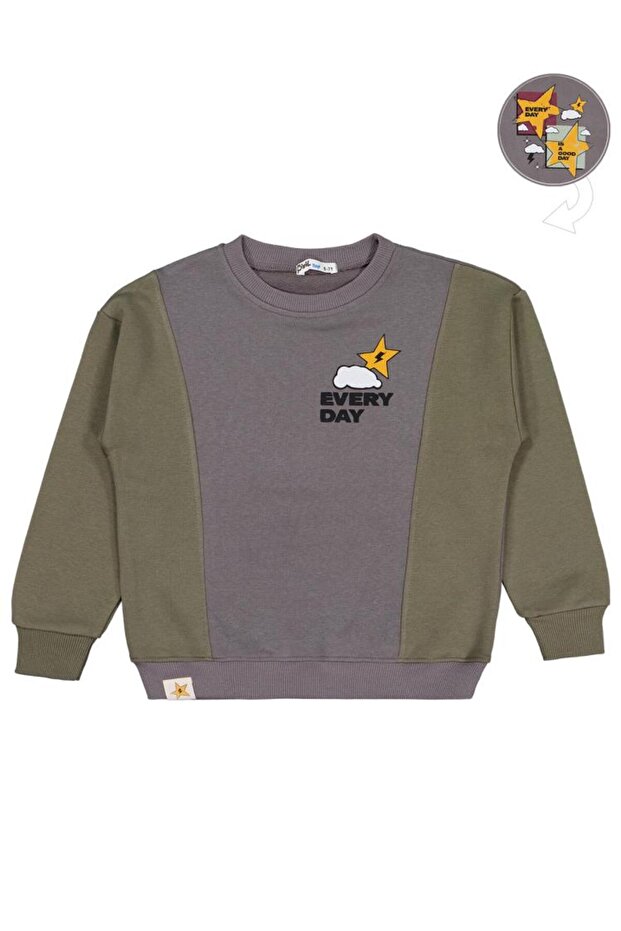 Every Day Yıldız Printed 6-9 Years Old Sweatshirt - Khaki 6-7 Years Old